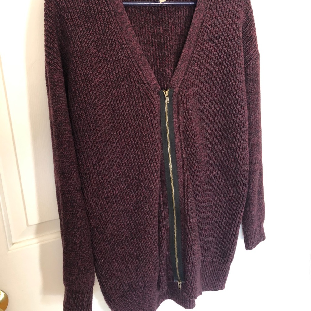 BCBG Maroon Zip Up Cardigan